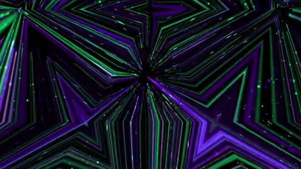 Фиолетовые Зеленые Лучи Света Разбиваются Звезды Фоне Звездного Неба Искаженные — стоковое видео