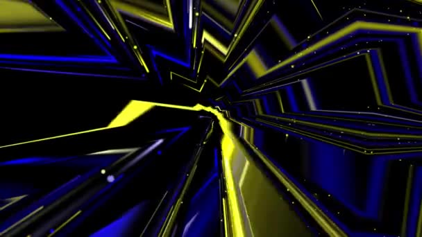 Синие Желтые Лучи Света Фоне Звездного Неба Искаженные Изменяющие Форму — стоковое видео