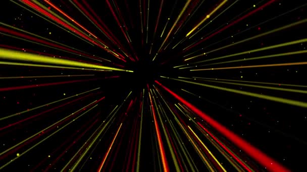 Yellow Red Beams Light Approach Viewer Change Angle Illumination Backgroundstarry — Stockvideo