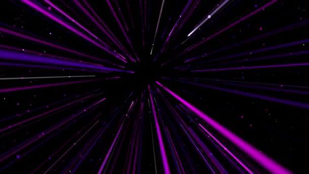 Вращение Световых Лучей Фиолетовый Розовым Свечением Мигает Темное Звездное Небо — стоковое видео