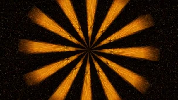 Оранжевые Лучи Света Вспышками Выходят Центра Рамки Вращаются Часовой Стрелке — стоковое видео