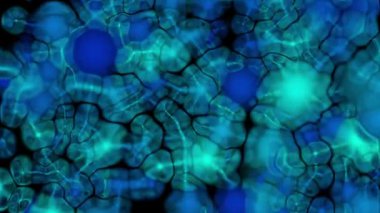 Abstract animated background fractal video. Spots of purple and blue hues of light fly towards the viewer. Broken rays of light pass through them. Endless cycle. The loop.