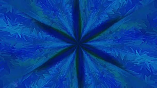 Kaleidoscope Blue Rays Light Forming Flower Frozen Water Covered Frosty — Stockvideo