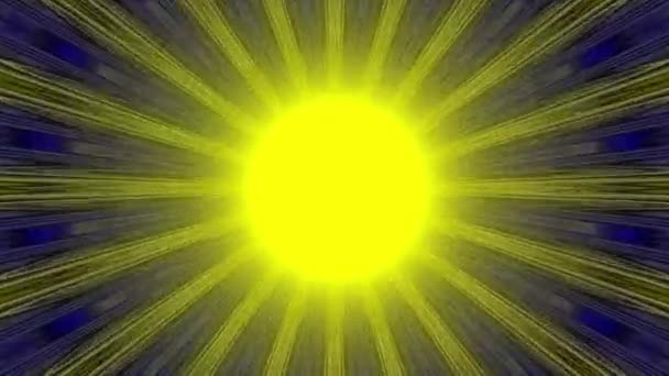 Jasné Slunce Paprsky Vycházejícími Něj Středu Rámu Modré Pozadí Animované — Stock video