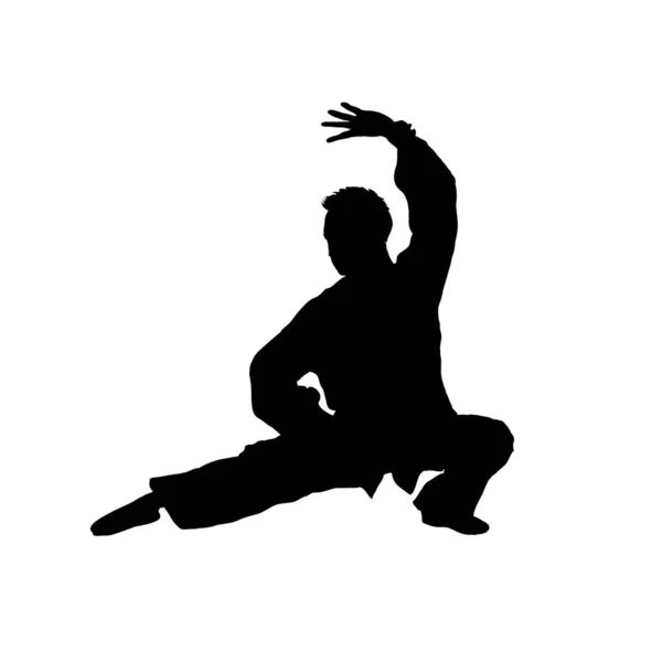 Silhouette Człowiek Pozycja Wushu Kung Karate — Wektor stockowy