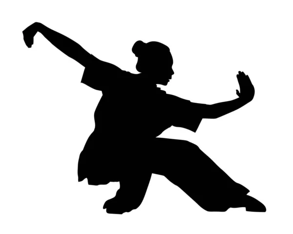 Silhouette Mädchen Einem Wushu Kung Stand Vektorillustration Symbolbild — Stockvektor