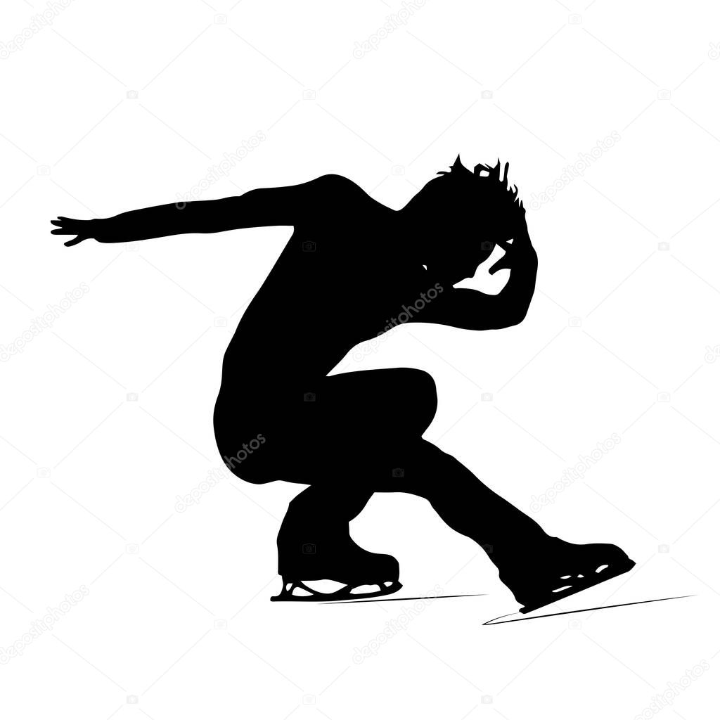 Figure skater silhouette male figure showing ice skating dance. Vector illustration