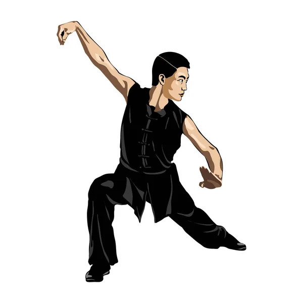 Varón Mostrando Posición Del Estante Wushu Arte Wushu Ilustración Vectorial — Vector de stock