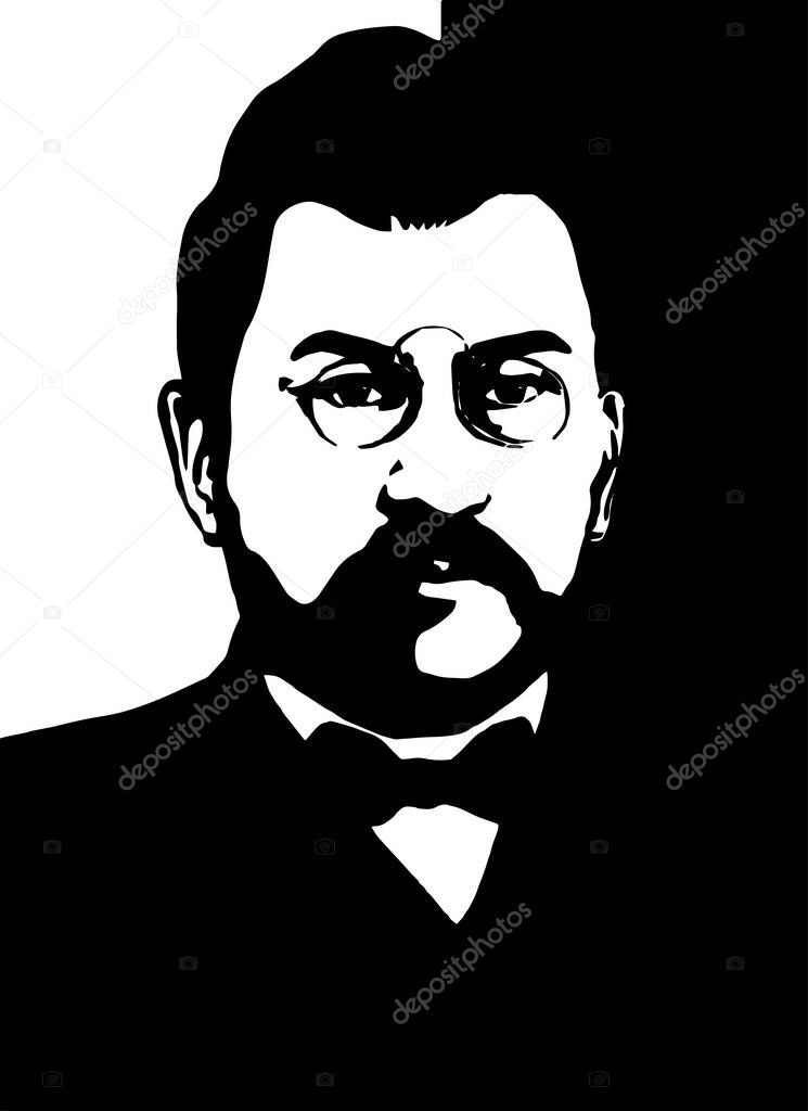 Akhmet Baitursynov portrait of a Kazakh politician, literary critic, translator, teacher's posture. Vector illustration