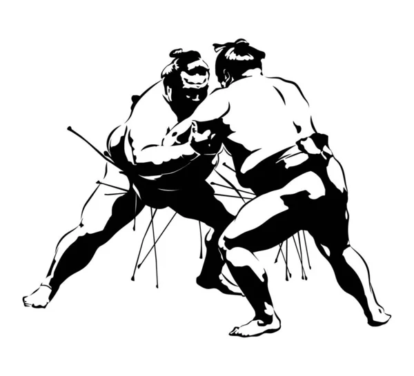 Sumo Est Sport Japonais Duel Battre Silhouette Masculine Illustration Vectorielle — Image vectorielle