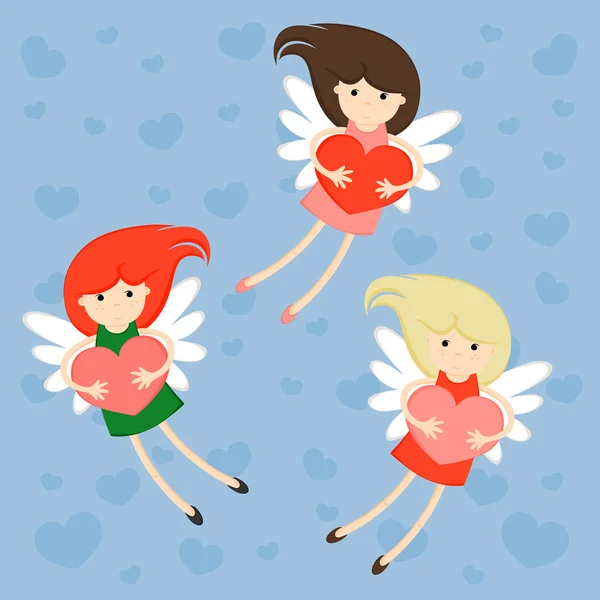 Girls with hearts — Stock Vector