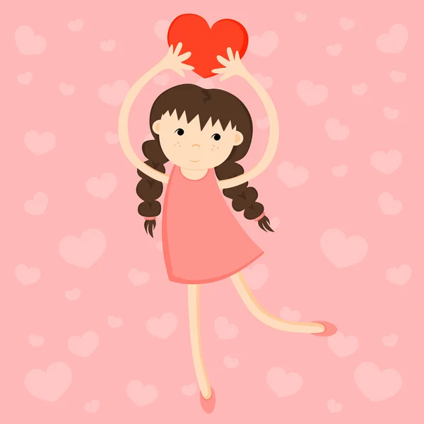 Chica con corazón — Vector de stock