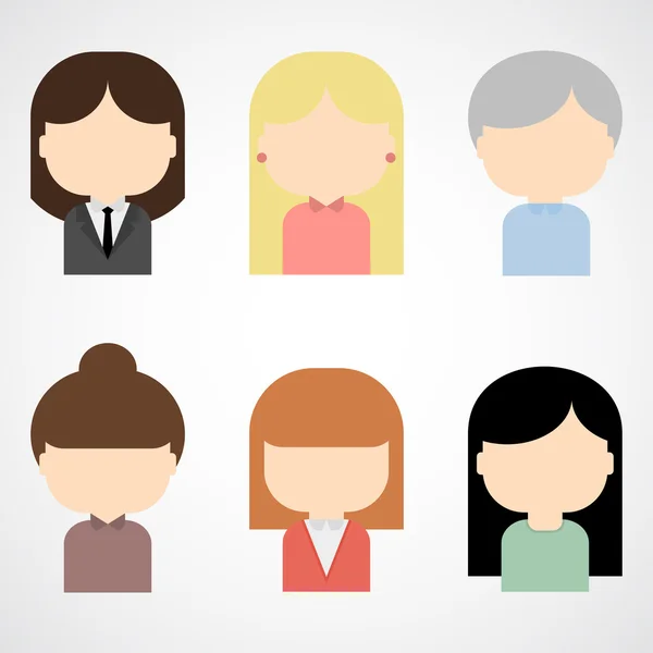 Set of colorful female faces icons — Stock Vector