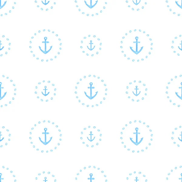 アンカーの海洋の水彩画のシームレスなパターン — ストックベクタ