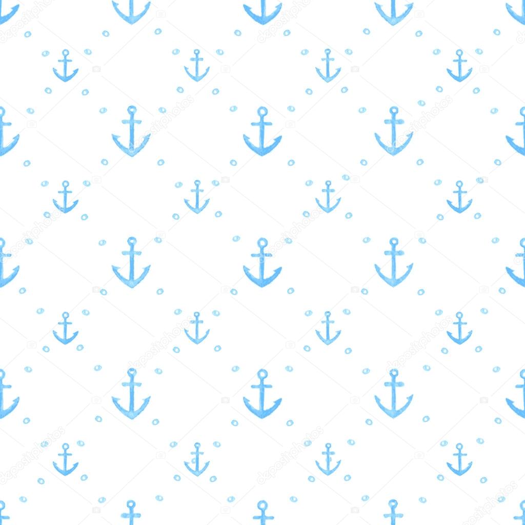Marine watercolor seamless pattern of anchors