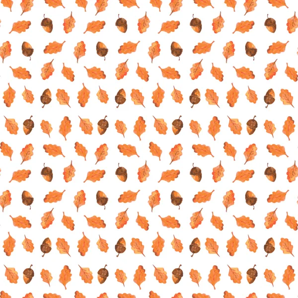 Patrón sin costura de otoño colorido hecho de bellotas dibujadas a mano. Hermoso fondo de acuarela. Ilustración vectorial. Textura infinita se puede utilizar para imprimir en tela y papel o chatarra de reserva . — Vector de stock