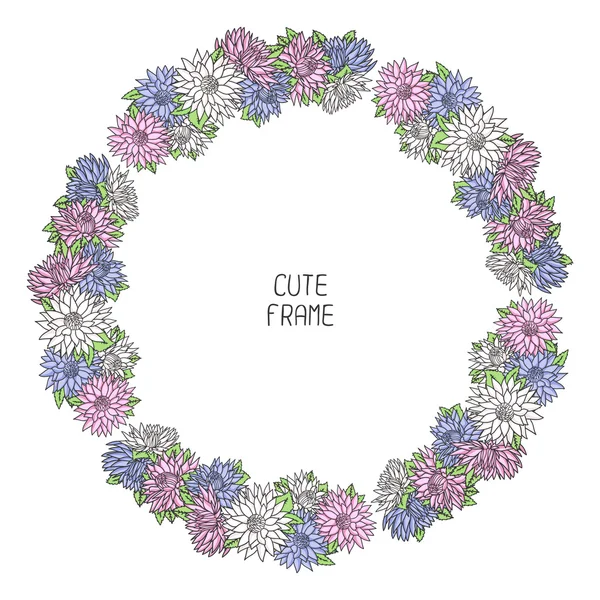 Vector beautiful floral frame. Illustration. Background. Cute wreath made of hand drawn  flowers. Vintage invitations. Endless texture can be used for printing onto fabric and paper or scrap booking. — Stock Vector