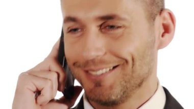 gülümseyen iş adamı yaptığı telefon yakın çekim