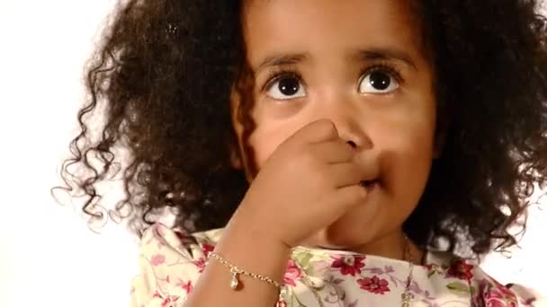 Funny mixed race black and latino brazilian little girl isolated — Stock Video