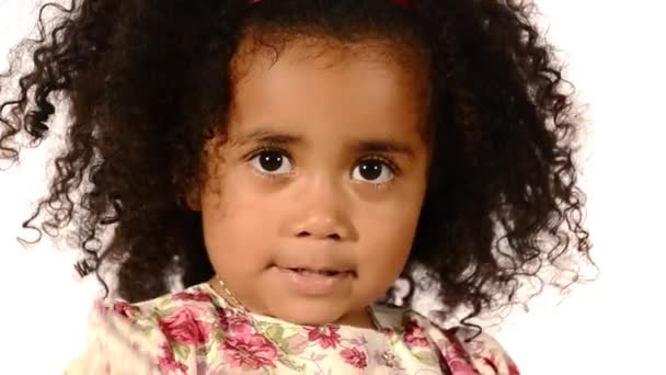 Funny mixed race black and latino brazilian little girl isolated — Stock Video