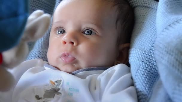 Младенец и мягкая игрушка — стоковое видео