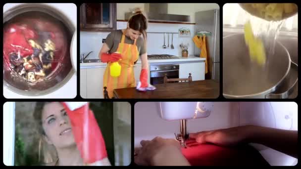 Young housewife, collage — Stock Video