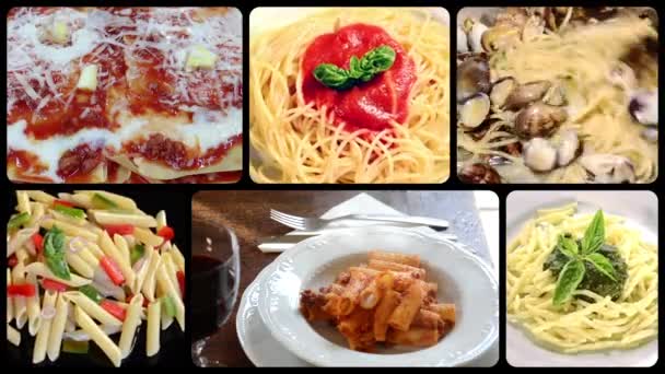 Platos de pasta italiana, collage — Vídeo de stock