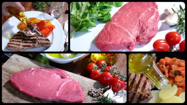 Collage de bistec — Vídeos de Stock