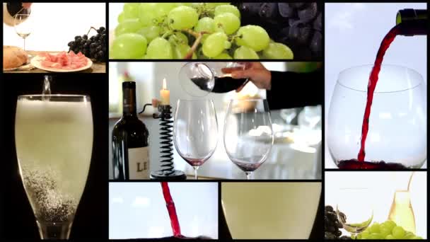 Wein gießen, Collage — Stockvideo