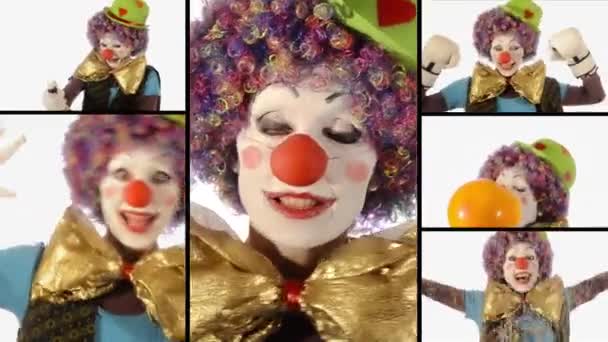 Een grappige clown, collage — Stockvideo