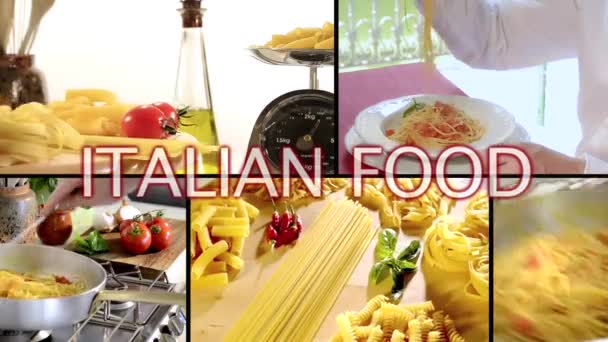 Italiensk mat, pasta collage — Stockvideo