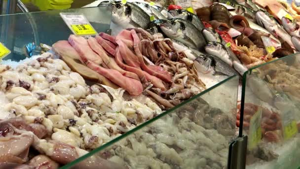 Supermercado, balcão de peixe — Vídeo de Stock