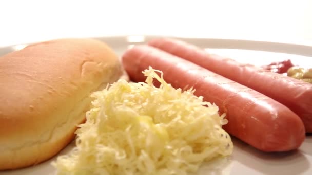 Wursts with sauerkraut — Stock Video