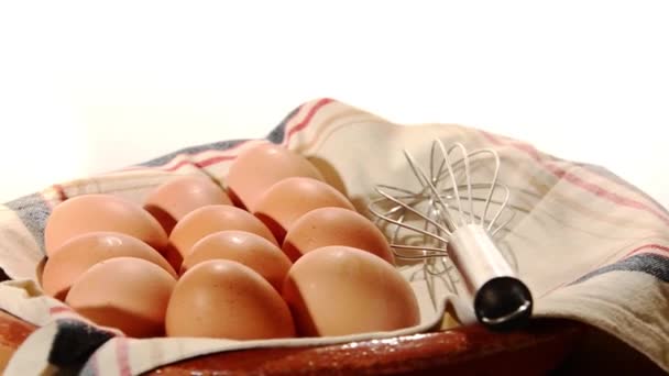 Eggs and whisk — Stock Video