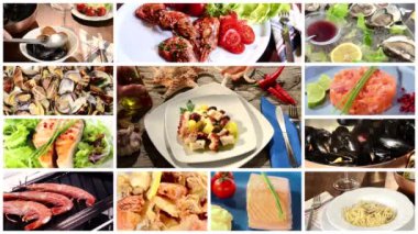 Deniz ürünleri yemekleri kolaj