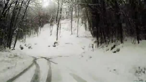 Gefährliche Fahrt im Zeitraffer durch den Schnee — Stockvideo