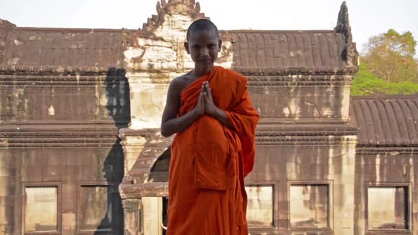 Young buddhist monk portrait — Stock Video