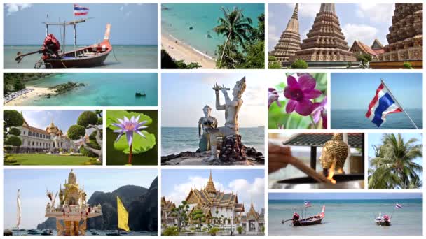 Ταϊλάνδη μοντάζ, τέχνης, πολιτισμού, φύσης και θαυμάσια θάλασσα — Αρχείο Βίντεο