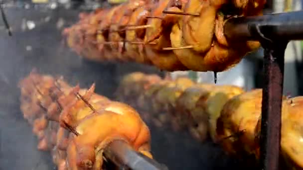 Street food, grilled chicken — Stock Video