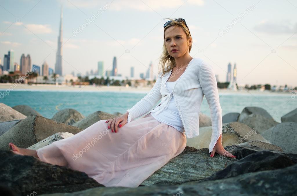 Young woman in the beach of Dubai