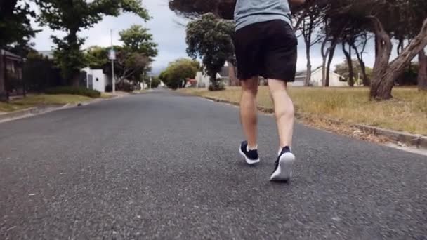 Caucasian Male Jogging Street Residential Area High Quality Footage — Stock Video