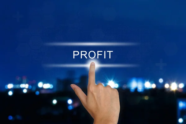 Kézzel nyomja profit gomb, a érint képernyő — Stock Fotó