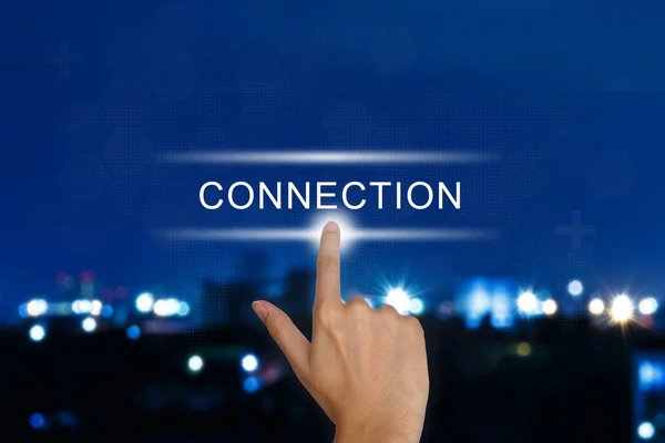 Hand pushing connection button on touch screen — Stock Photo, Image