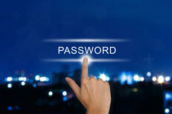 Hand pushing password button on touch screen — Stock Photo, Image