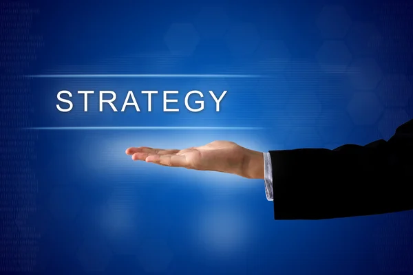Botão de estratégia na tela virtual — Fotografia de Stock