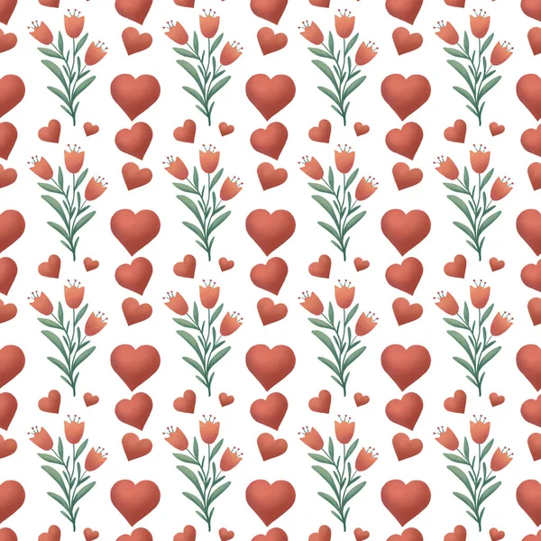 Ψηφιακό χαρτί με καρδιές και λουλούδια για διακόσμηση των διακοπών σας. Απρόσκοπτη μοτίβο στο λευκό φόντο. — Φωτογραφία Αρχείου