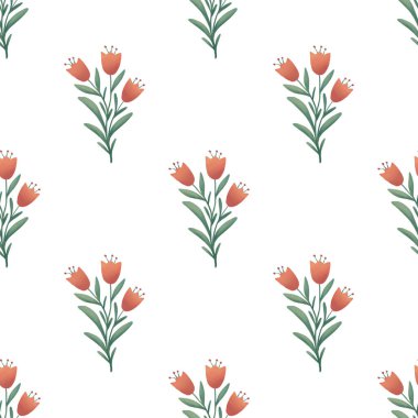 Tatilinizde süslemek için çiçek ve çiçek içeren dijital kağıt. Beyaz arkaplanda pürüzsüz desen.