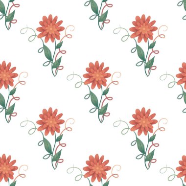 Tatilinizde süslemek için çiçek ve çiçek içeren dijital kağıt. Beyaz arkaplanda pürüzsüz desen.