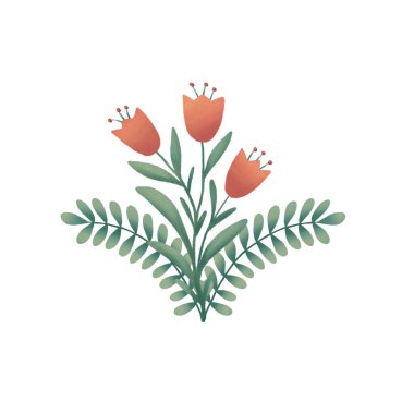 Dekoratif çiçek unsurları olan bir buket. Beyaz arka planda izole edilmiş. Resimlerin ince kenar işlemesi.