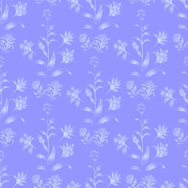 Modello senza cuciture con fiori viola. Cicoria decorativo motivo floreale. — Vettoriale Stock